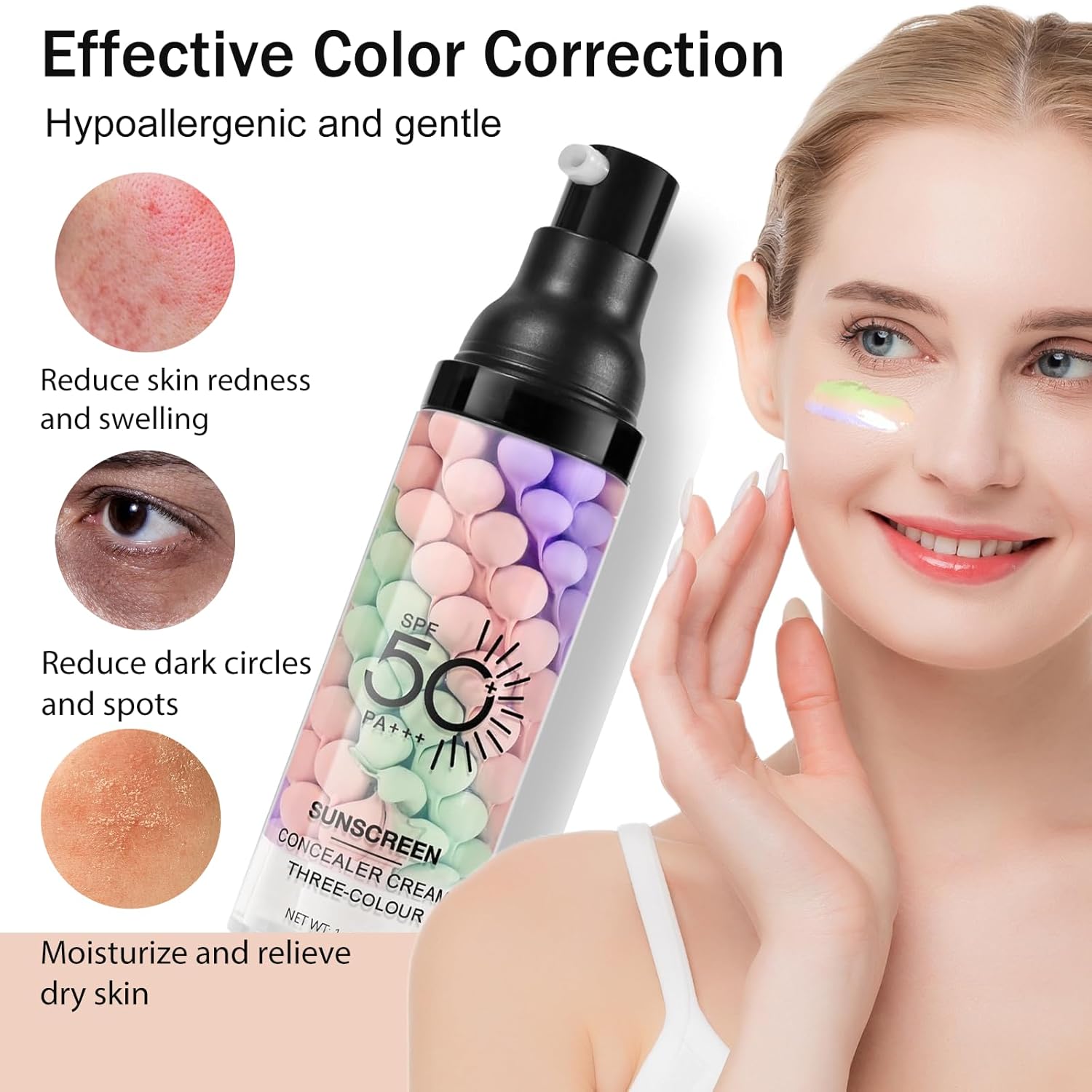 3 In 1Primer for Face Before Makeup,Sunscreen Isolation Cream, SPF 50, One Step Color Corrector Face Primer, Blurs Imperfections Oil Control & Moisturizing Skin Tone Correcting,Radiance Skin